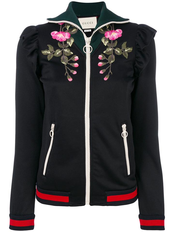 Gucci - Floral Zip Jacket - Women - Cotton/polyester - Xs, Black, Cotton/polyester