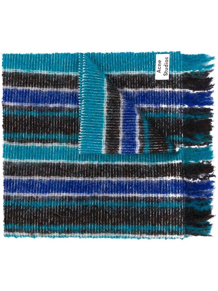 Acne Studios Striped Open Knit Scarf - Blue