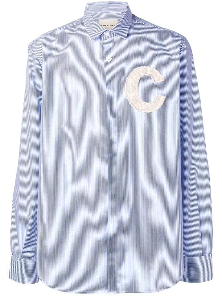 Corelate Embroidered C Striped Shirt - Blue