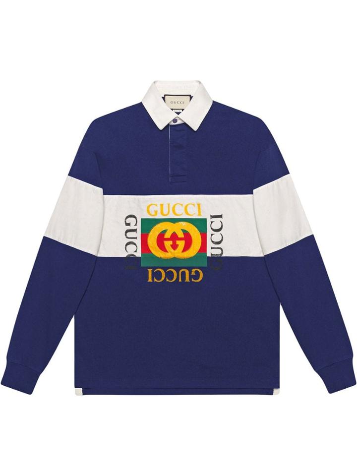 Gucci Oversize Cotton Polo With Gucci Logo - Blue