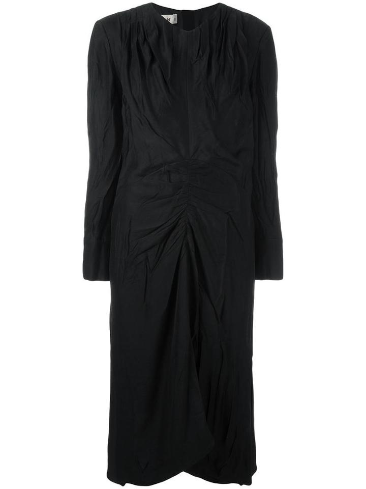 Marni Ruched V-neck Dress, Women's, Size: 42, Black, Silk/acetate