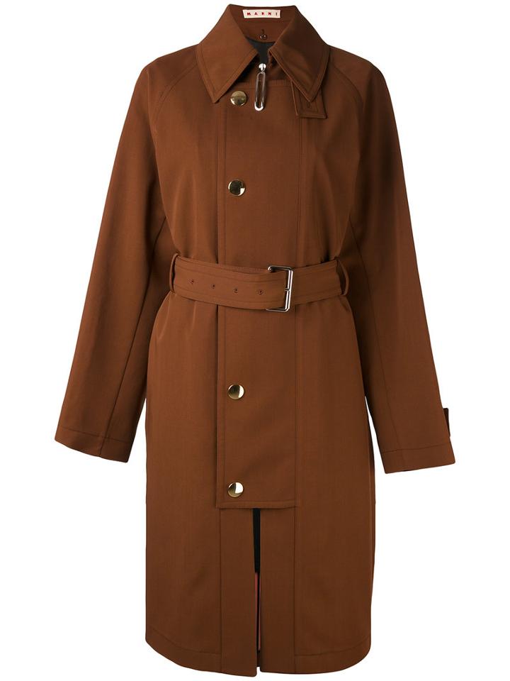 Marni - Flap Closure Trench Coat - Women - Cotton/virgin Wool - 38, Brown, Cotton/virgin Wool