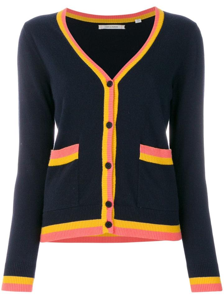 Chinti & Parker Stripe Trim V-neck Cardigan - Blue