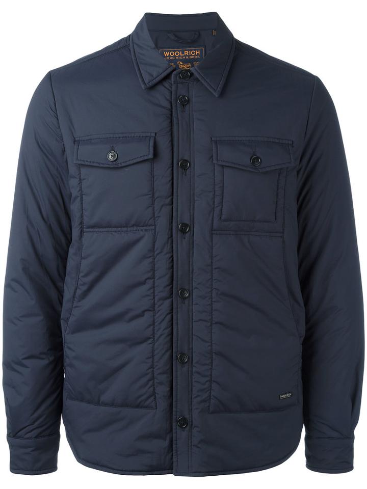 Woolrich Button Up Padded Coat, Men's, Size: Large, Blue, Polyamide/polyester/spandex/elastane