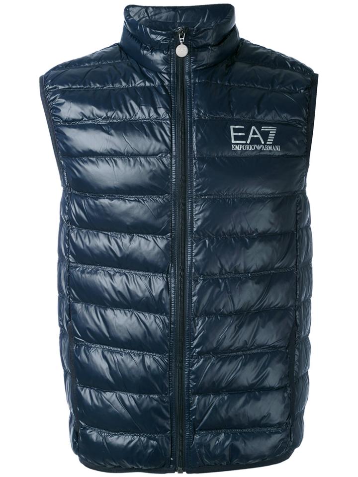 Ea7 Emporio Armani Logo Print Padded Gilet - Blue