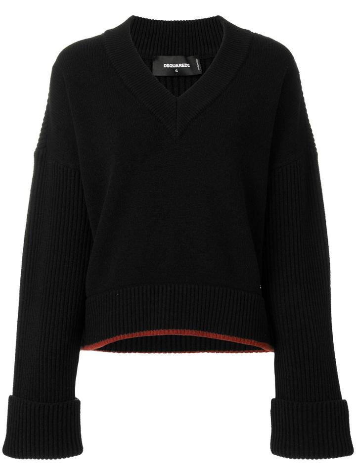 Dsquared2 V-neck Ribbed Jumper - Black