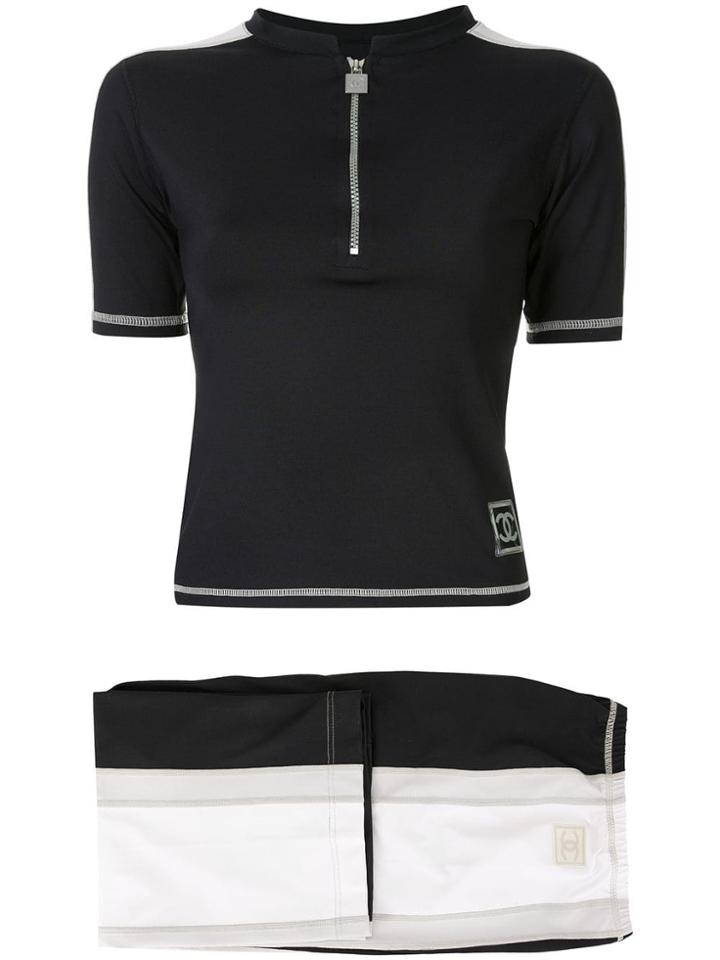 Chanel Vintage Short Sleeve Setup Tops Pants - Black