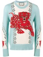 Gucci - Leopard Intarsia Sweater - Men - Wool - Xl, Blue, Wool