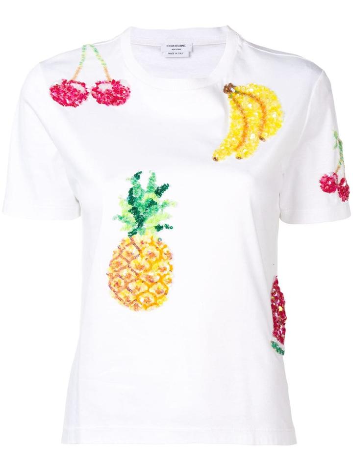 Thom Browne Allover Fruit Embroidery Relaxed Tee - White