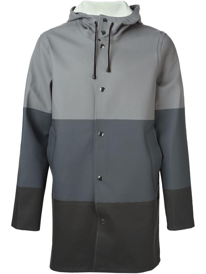 Stutterheim Striped Hooded Parka, Adult Unisex, Size: Xl, Grey, Cotton/polyester