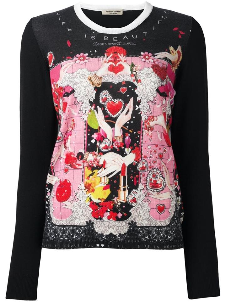 Piccione. Piccione Heart Intarsia Jumper, Women's, Size: 44, Black, Silk/polyester