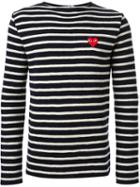 Comme Des Garçons Play Embroidered Heart Striped Sweater, Men's, Size: Xl, Blue, Wool