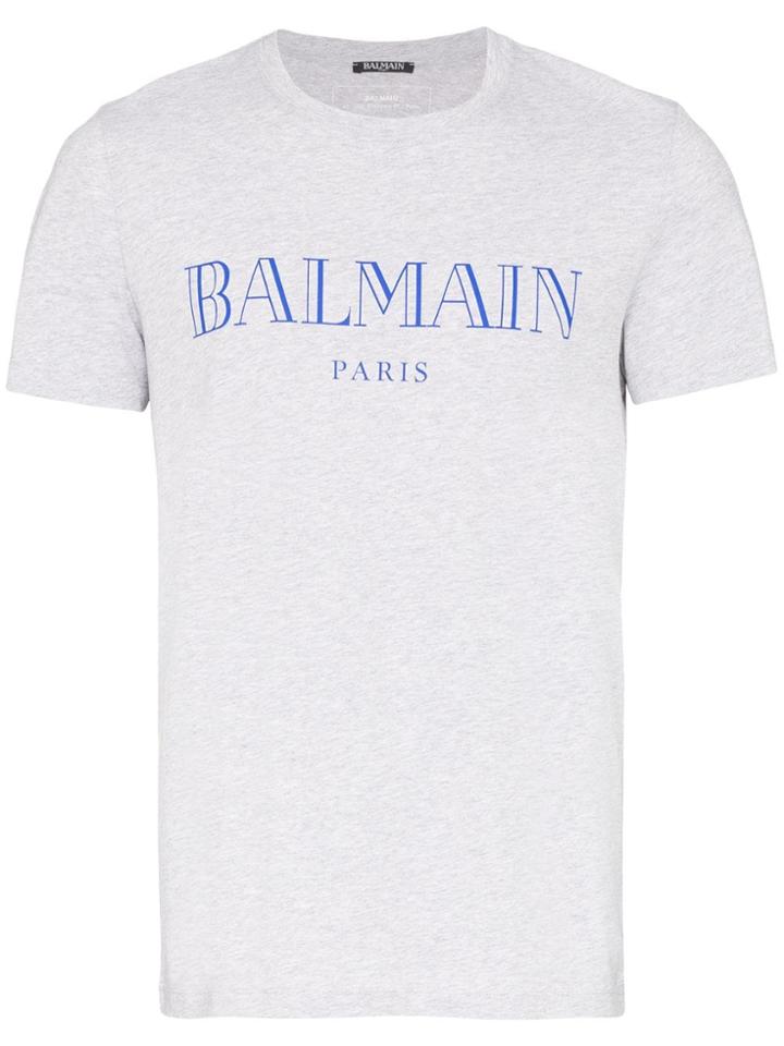 Balmain Short-sleeve Cotton Logo T-shirt - Grey