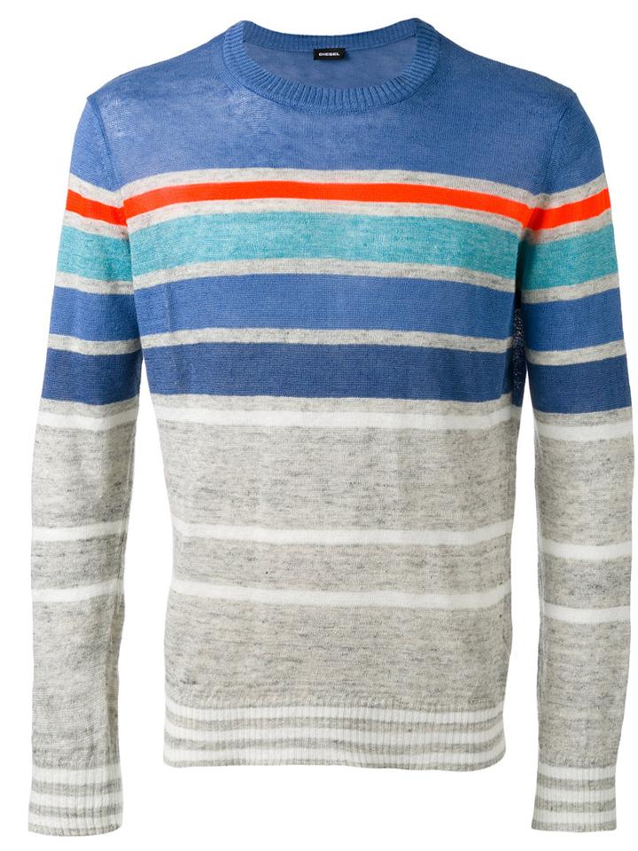 Diesel - Striped Knit Jumper - Men - Linen/flax/polyester - Xl, Grey, Linen/flax/polyester