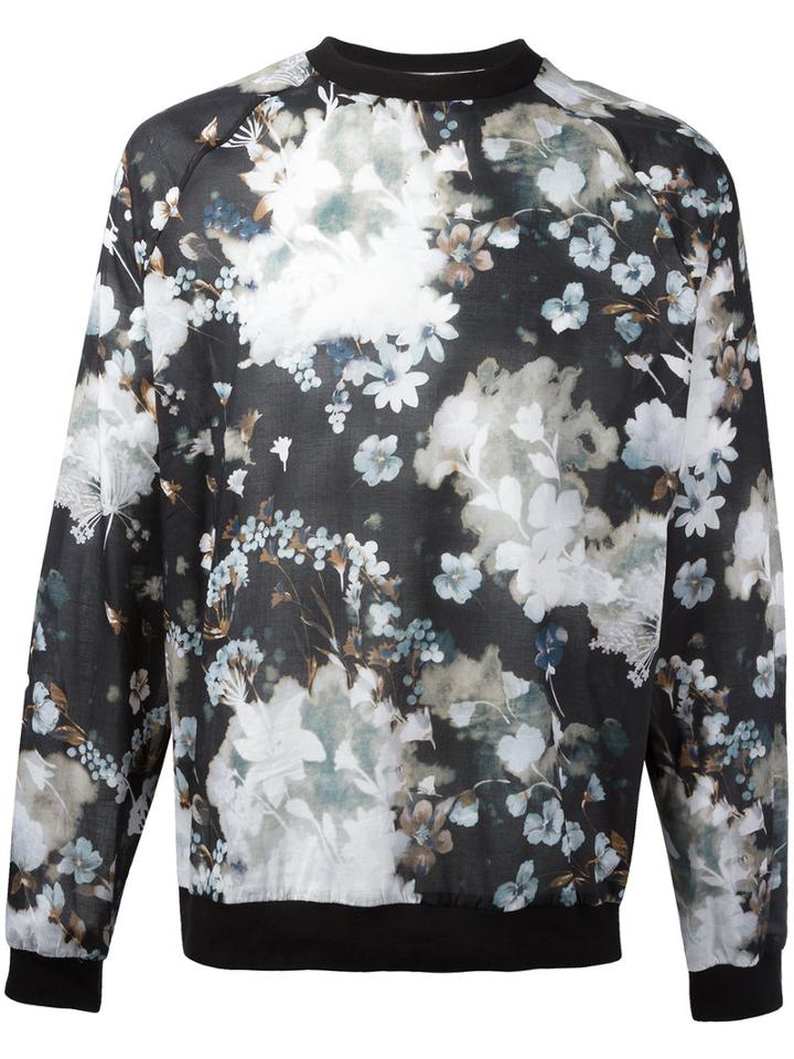 Msgm Floral Raglan Sweatshirt, Men's, Size: 46, Black, Cotton