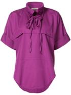 Nina Ricci - Lace-up Blouse - Women - Cotton - 34, Pink/purple, Cotton