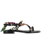 Ash Floral Pattern Sandals - Black