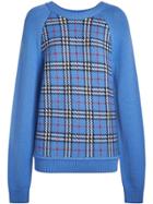 Burberry Check Wool Jacquard Sweater - Blue