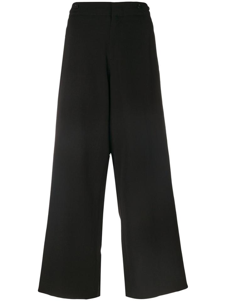 Y's Embroidered Trim Wide Leg Trousers - Black