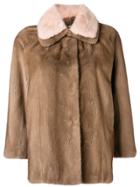 Liska Contrast Collar Fur Jacket - Brown