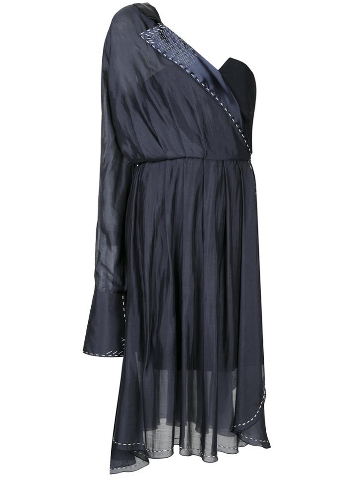 Juan Hernandez Daels Asymmetric Stitch Detail Dress - Blue