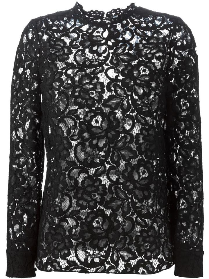 Saint Laurent Floral Lace Blouse, Women's, Size: 40, Black, Silk/cotton/polyamide/viscose