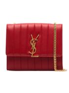Saint Laurent Red Vicky Quilted Leather Clutch Bag