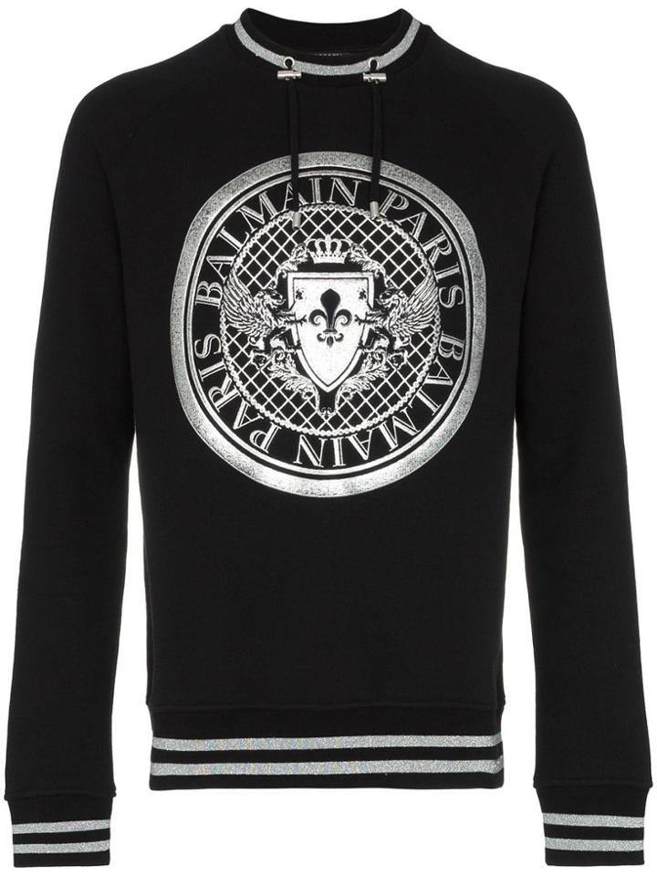 Balmain Black Coin Logo Print Jumper