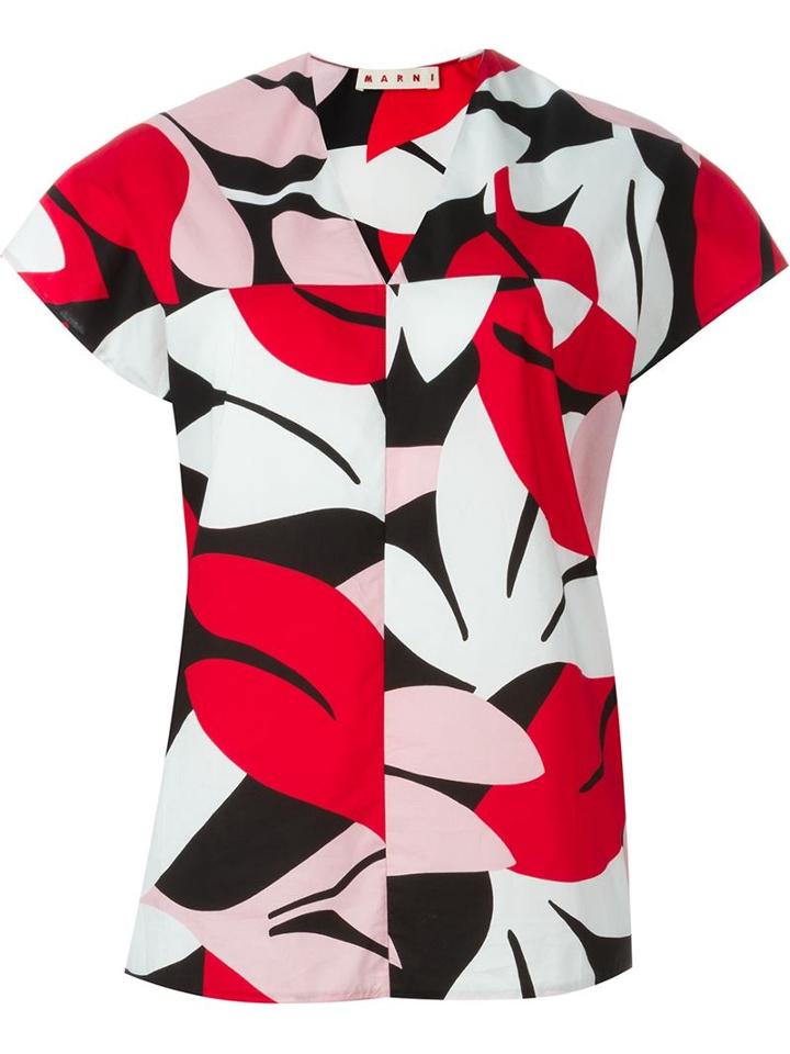 Marni Floral Print Top, Women's, Size: 36, Red, Cotton