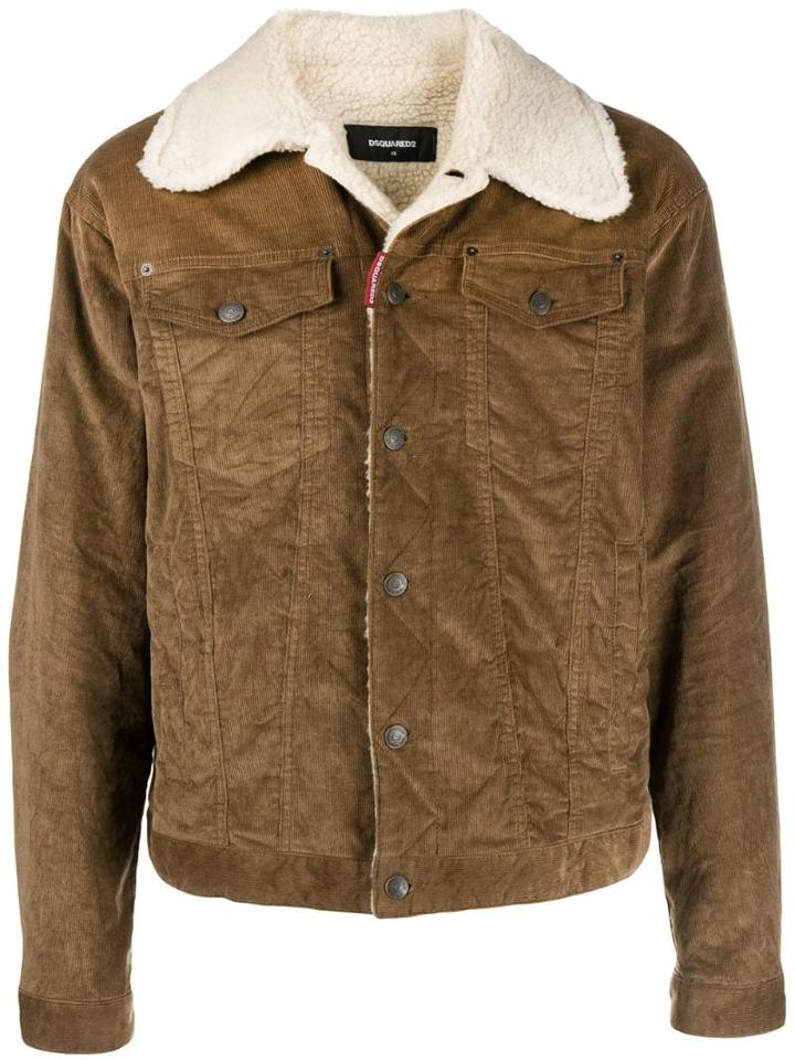 Dsquared2 Faux Shearling Trim Corduroy Jacket - Neutrals