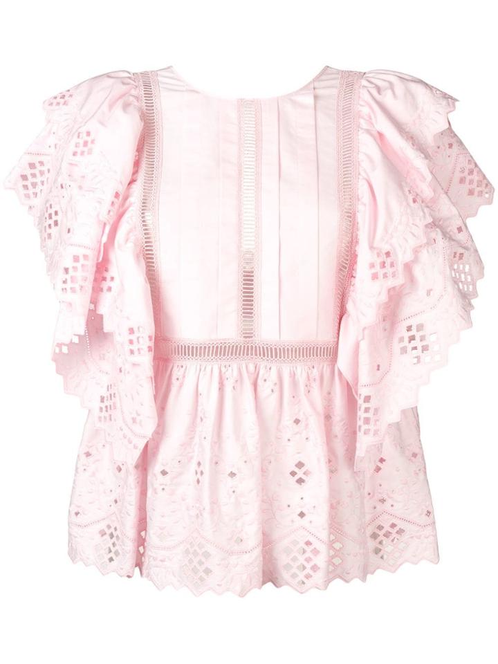 Alberta Ferretti Embroidered Ruffle Blouse - Pink