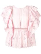 Alberta Ferretti Embroidered Ruffle Blouse - Pink