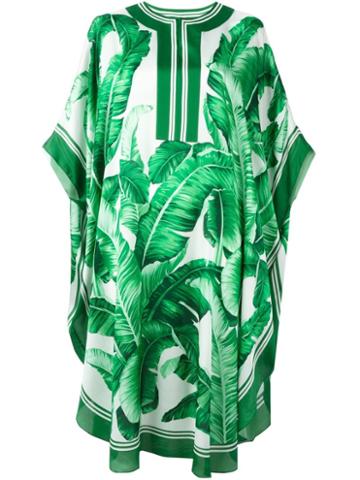 Dolce & Gabbana Banana Leaf Print Kaftan Dress, Women's, Size: 40, Green, Silk