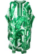 Dolce & Gabbana Banana Leaf Print Kaftan Dress, Women's, Size: 40, Green, Silk