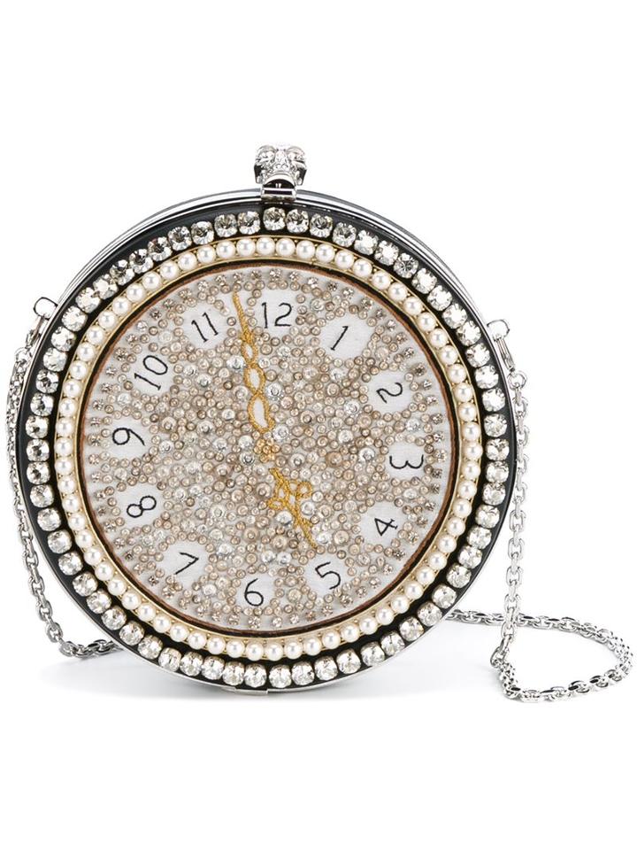 Alexander Mcqueen Clock Embroidered Round Skull Clutch, Women's, Grey