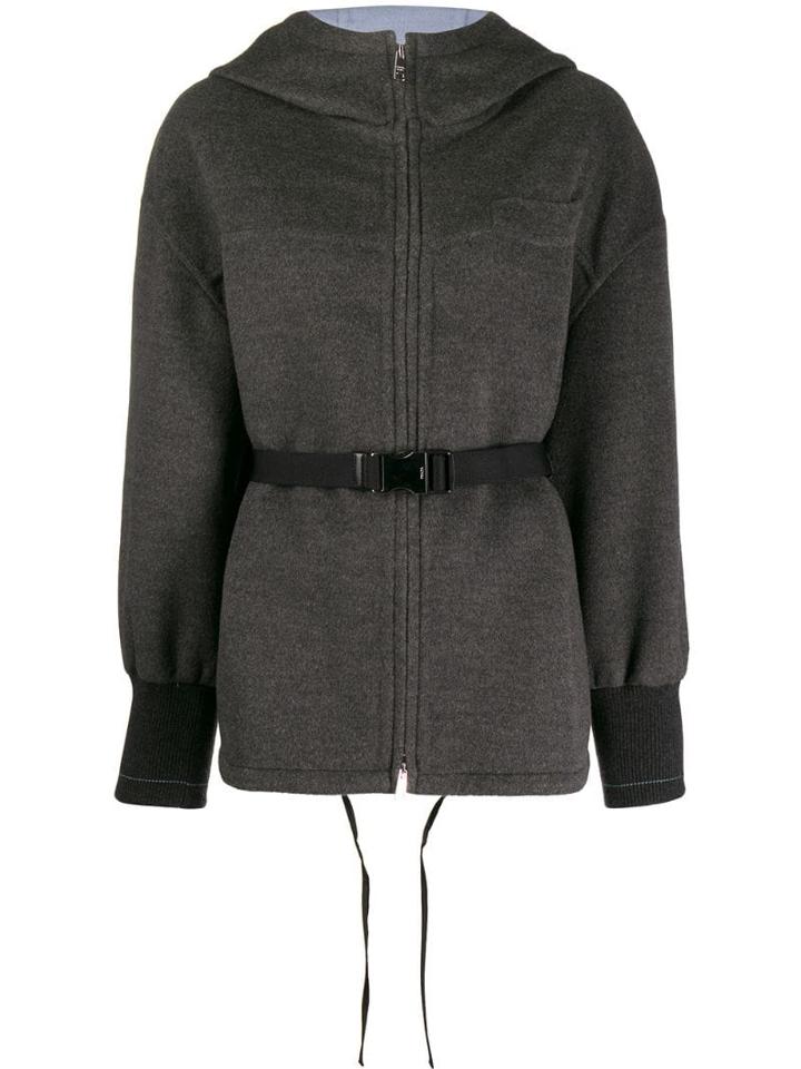 Prada Belted Oversized Hoodie Jacket - Grey