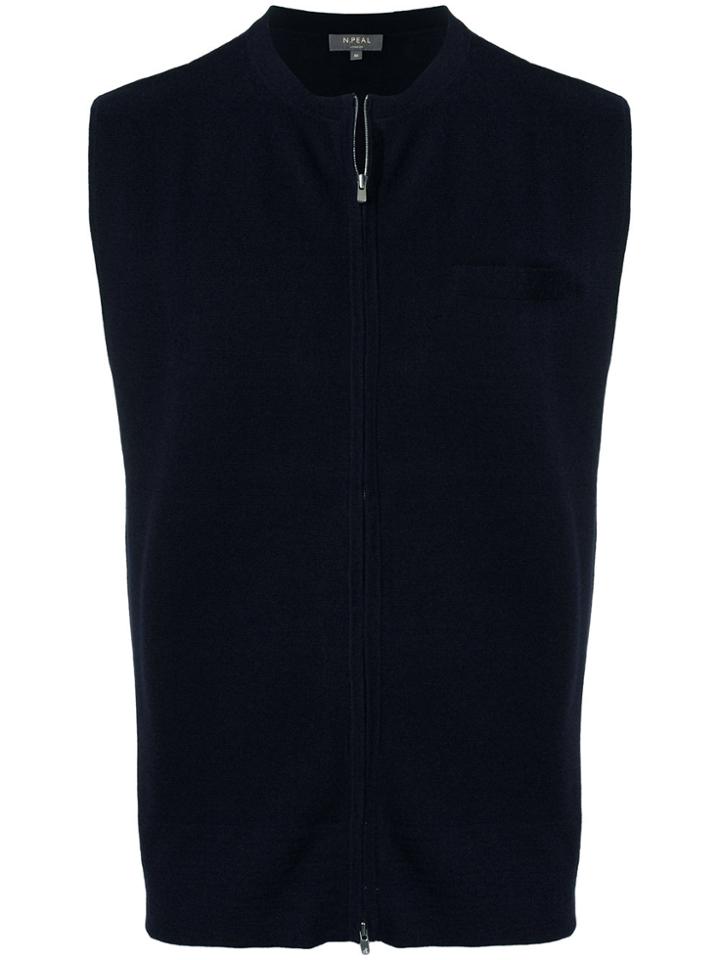 N.peal Fine Gauge Zipped Waistcoat - Blue