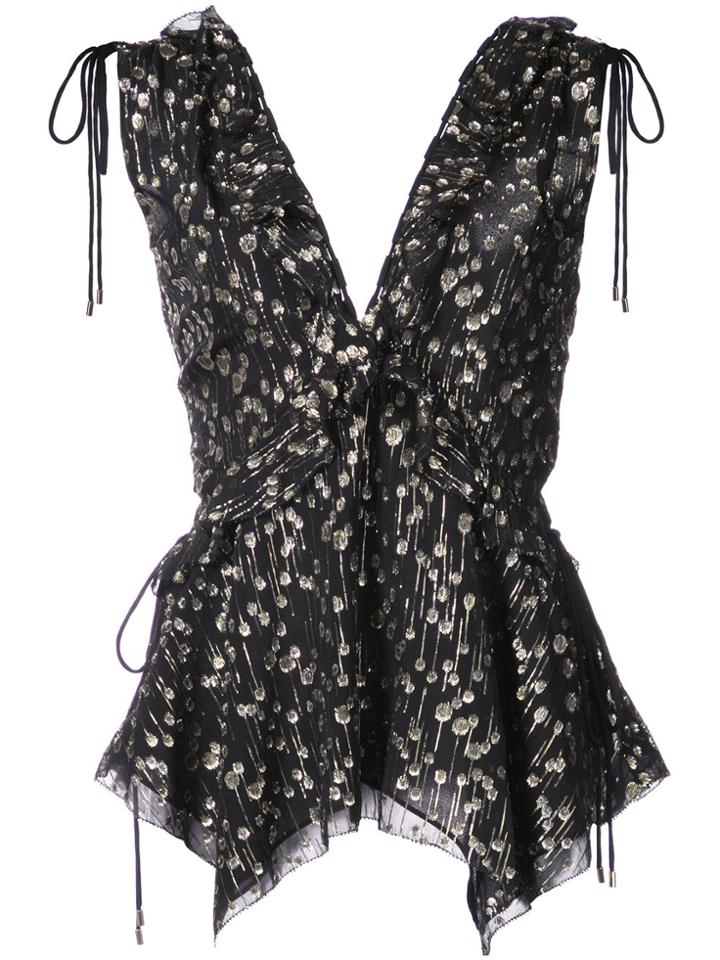 Derek Lam 10 Crosby Sleeveless V-neck Ruffle Top - Black
