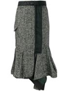 Sacai Herringbone Fishtail Pencil Skirt - Black
