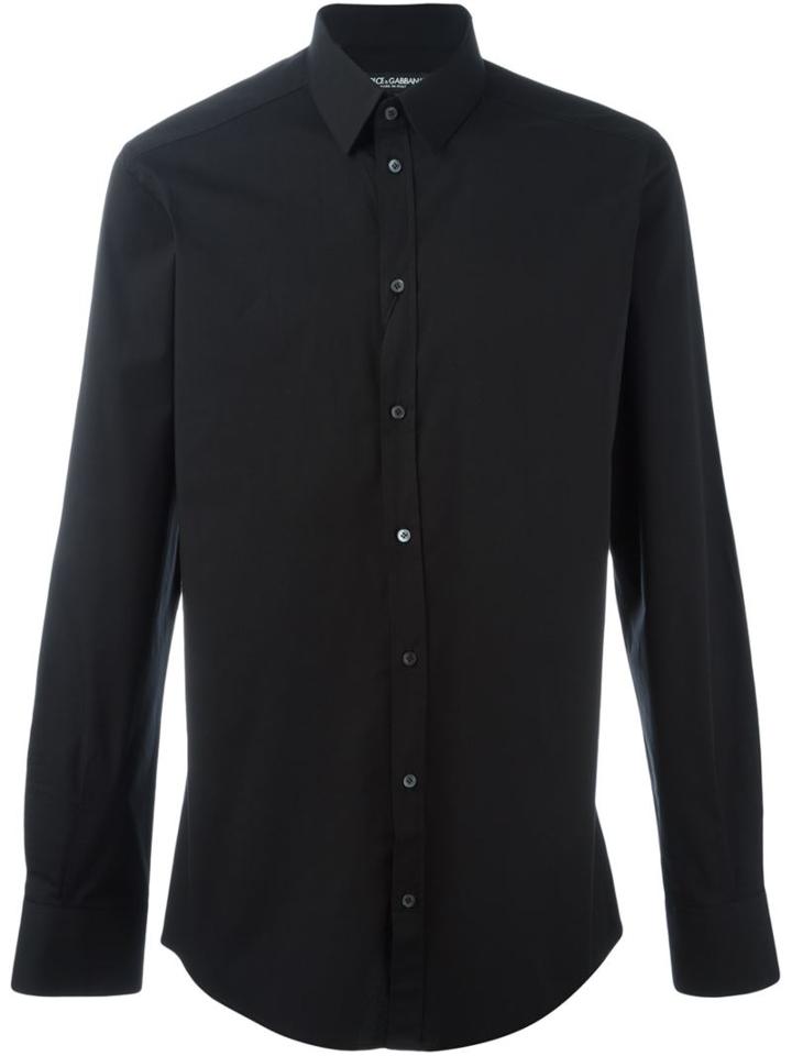 Dolce & Gabbana Classic Shirt, Men's, Size: 41, Black, Cotton/spandex/elastane