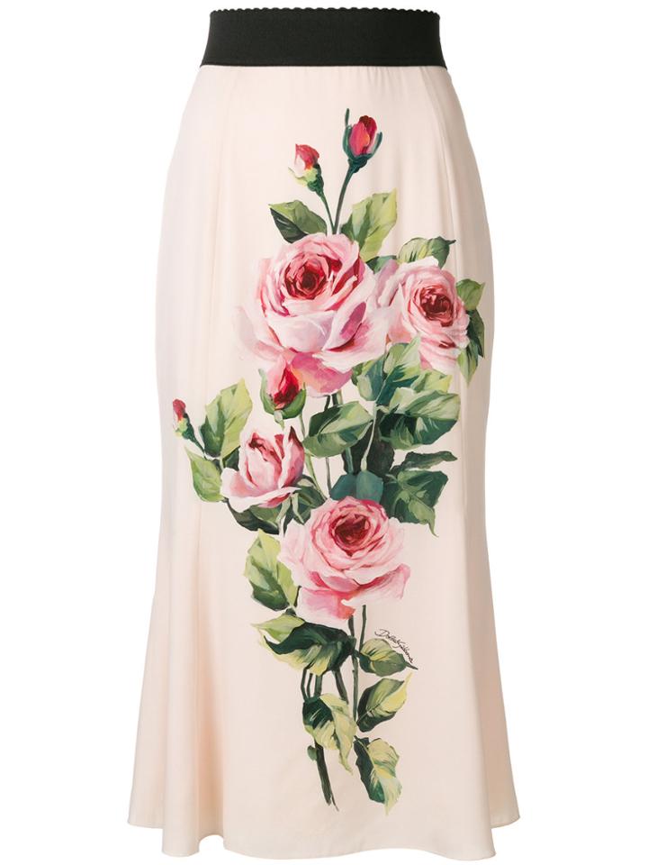 Dolce & Gabbana Rose Print Skirt - Pink & Purple