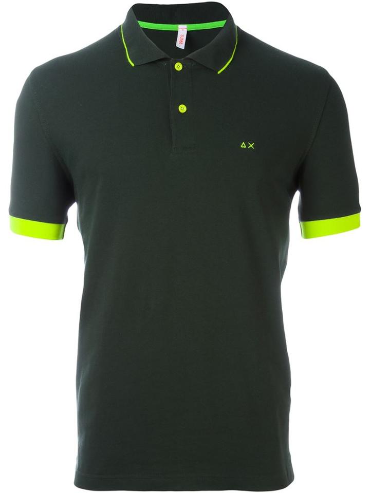 Sun 68 Fluo Detail Polo Shirt, Men's, Size: L, Green, Cotton/spandex/elastane