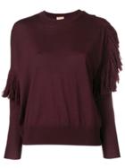 Nude Ruffle Detail Sweater - Red