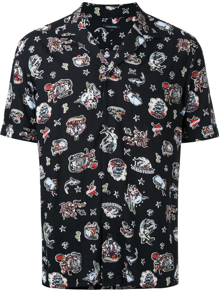 Guild Prime - Tattoo Print Shirt - Men - Rayon - 2, Black, Rayon
