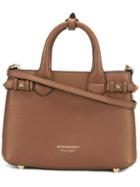 Burberry Logo Plaque Tote, Women's, Brown, Leather