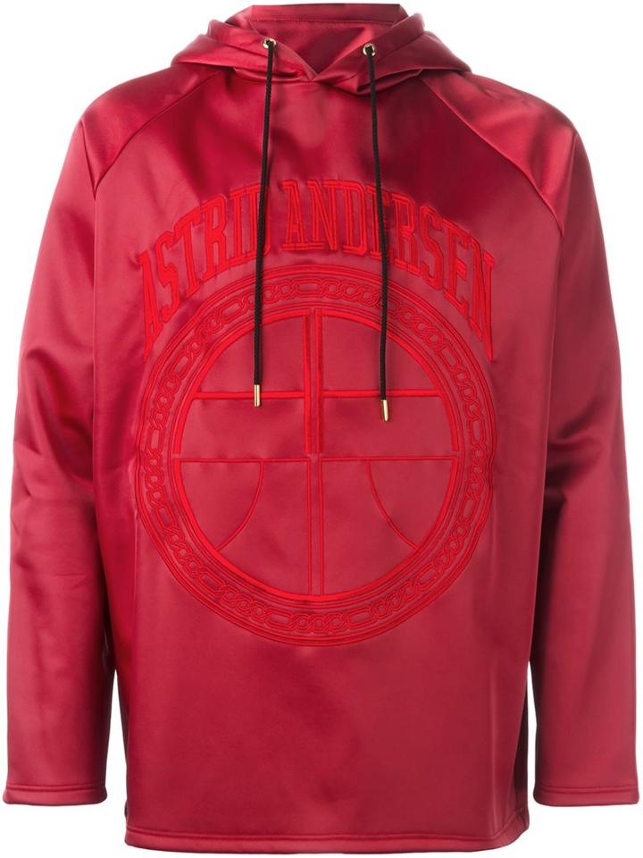 Astrid Andersen Embroidered Logo Hoodie, Men's, Size: Large, Red, Polyamide/spandex/elastane
