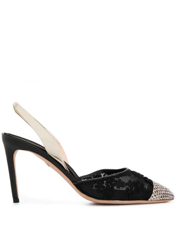 Giambattista Valli Snake And Lace Slingback Pumps - Black