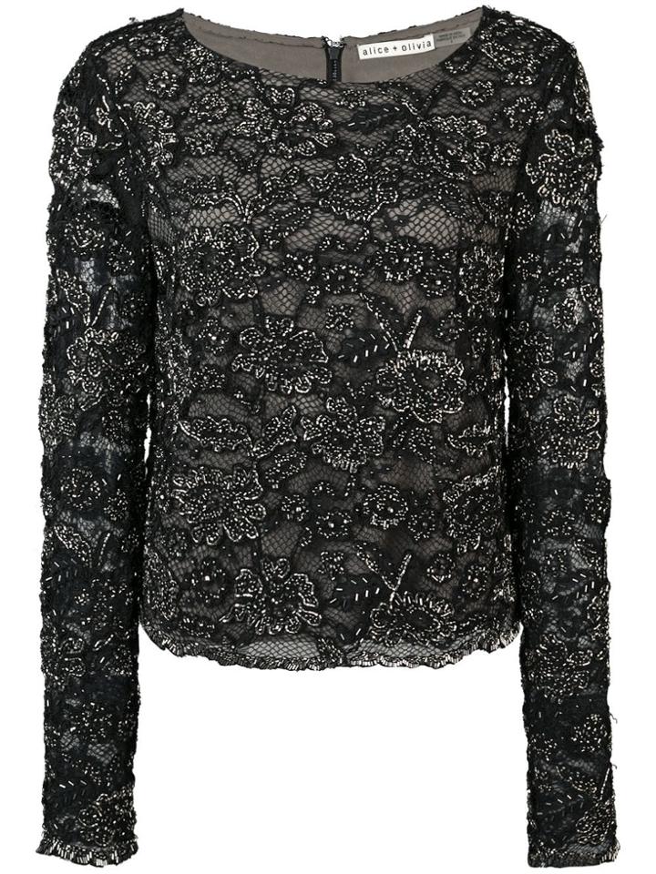 Alice+olivia Embellished Scalloped Blouse - Black