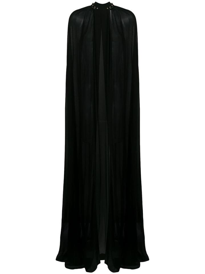 La Mania Long Flared Cape Coat - Black