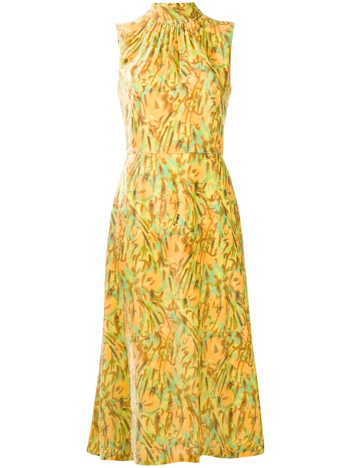 Prada Poppy Print Midi Dress - Yellow & Orange